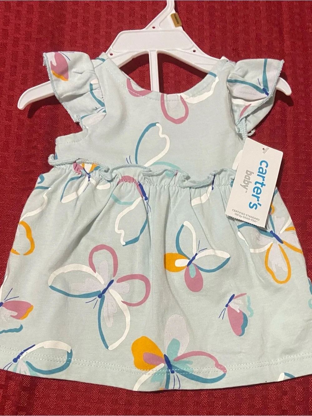 Carter's Light Blue Butterfly Ruffle Sleeve Dress
